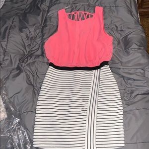Pink/black and white pencil dress